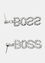 Load image into Gallery viewer, Rhinestone "BOSS" Drop Earrings
