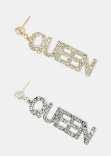 Load image into Gallery viewer, Rhinestone Studded "QUEEN" Earrings
