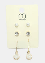 Load image into Gallery viewer, 3-Pair Pearl &amp; Hoop Earrings
