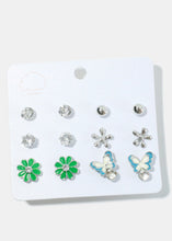 Load image into Gallery viewer, 6-pair Flower &amp; Butterfly Stud Earrings
