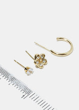 Load image into Gallery viewer, 3-Pair Rhinestone Flower &amp; Half Hoop Earrings
